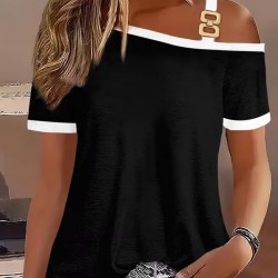 Kadın Kısa Kollu Tek Omuzu Açık Askı Toka Detaylı Viskon Bluz, 31512 Kadın Kısa Kollu Tek Omuzu Açık Askı Toka Detaylı Viskon Bluz, 31512