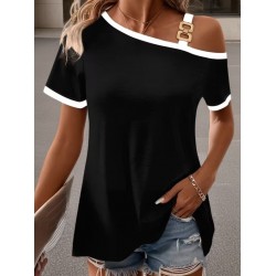 Kadın Kısa Kollu Tek Omuzu Açık Askı Toka Detaylı Viskon Bluz, 31512 Kadın Kısa Kollu Tek Omuzu Açık Askı Toka Detaylı Viskon Bluz, 31512