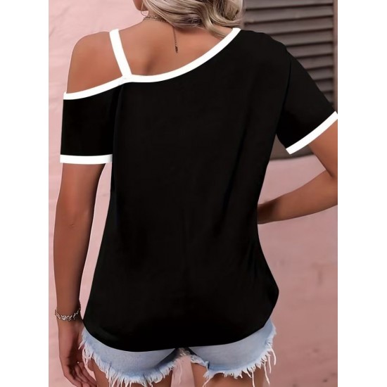 Kadın Kısa Kollu Tek Omuzu Açık Askı Toka Detaylı Viskon Bluz, 31512 Kadın Kısa Kollu Tek Omuzu Açık Askı Toka Detaylı Viskon Bluz, 31512