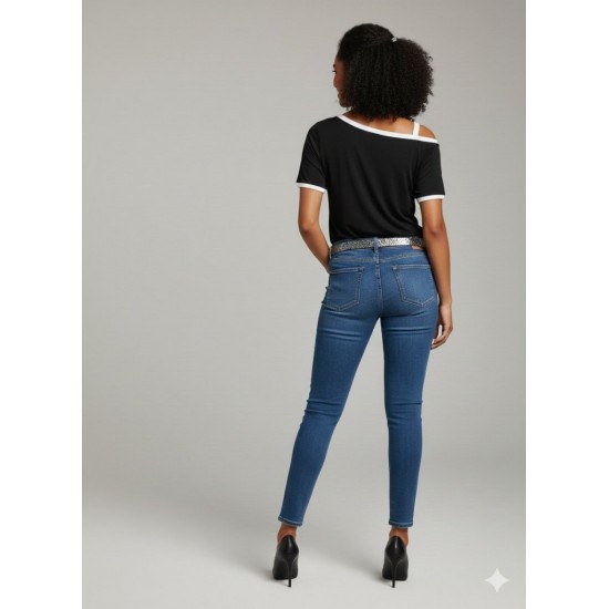 Kadın Kısa Kollu Tek Omuzu Açık Askı Toka Detaylı Viskon Bluz, 31512 Kadın Kısa Kollu Tek Omuzu Açık Askı Toka Detaylı Viskon Bluz, 31512