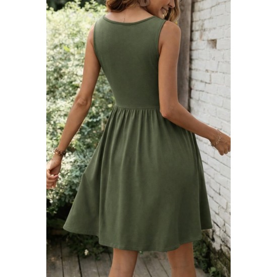 Kadın Askılı Yuvarlak Yakalı Düğme Detaylı Kısa Viskon Elbise , 31529