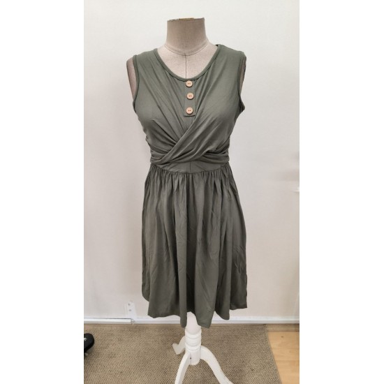 Kadın Askılı Yuvarlak Yakalı Düğme Detaylı Kısa Viskon Elbise , 31529