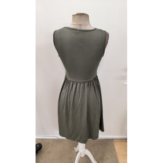 Kadın Askılı Yuvarlak Yakalı Düğme Detaylı Kısa Viskon Elbise , 31529