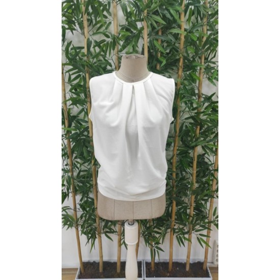 Kadın Sıfır Kollu Bisiklet Yaka önden Pileli Atlas Bluz, 31526