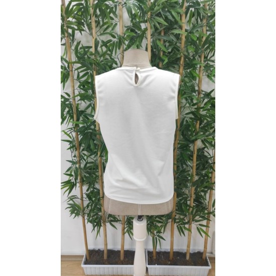 Kadın Sıfır Kollu Bisiklet Yaka önden Pileli Atlas Bluz, 31526