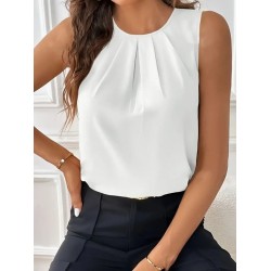 Kadın Sıfır Kollu Bisiklet Yaka önden Pileli Atlas Bluz, 31526 Kadın Sıfır Kollu Bisiklet Yaka önden Pileli Atlas Bluz, 31526