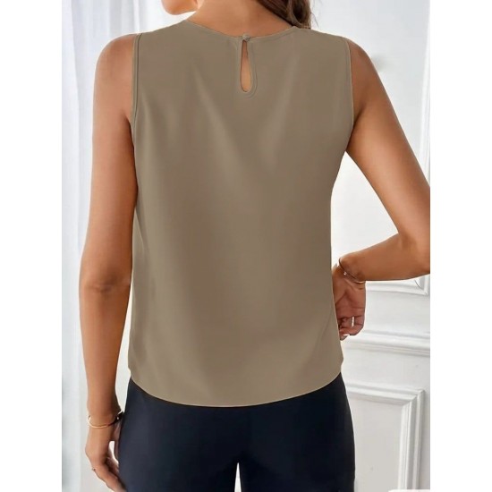 Kadın Sıfır Kollu Bisiklet Yaka önden Pileli Atlas Bluz, 31525