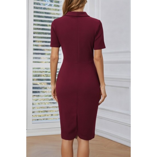 Kadın Kısa Kollu Kruvaze Yakalı Yandan Düğmeli Ithal Krep Elbise , 31524