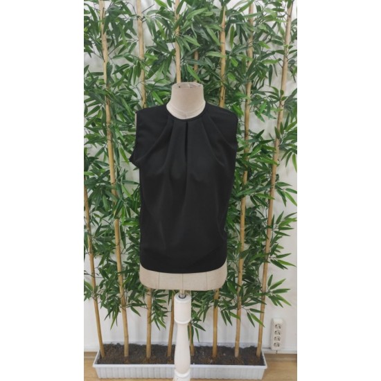 Kadın Sıfır Kollu Bisiklet Yaka önden Pileli Atlas Bluz, 31522