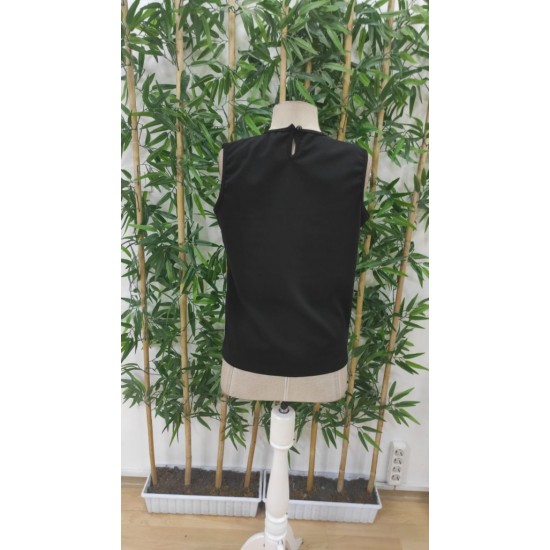 Kadın Sıfır Kollu Bisiklet Yaka önden Pileli Atlas Bluz, 31522