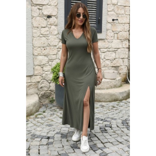 Kadın Kısa Kollu V Yakalı Maksi Boy Viskon Elbise, 31521 Kadın Kısa Kollu V Yakalı Maksi Boy Viskon Elbise, 31521