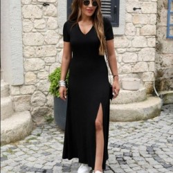 Kadın Kısa Kollu V Yakalı Maksi Boy Viskon Elbise, 31520