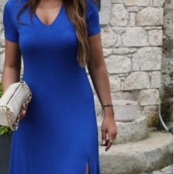 Kadın Kısa Kollu V Yakalı Maksi Boy Viskon Elbise, 31519