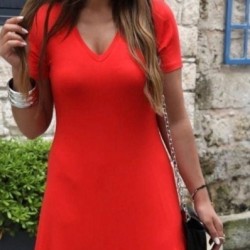 Kadın Kısa Kollu V Yakalı Maksi Boy Viskon Elbise, 31518