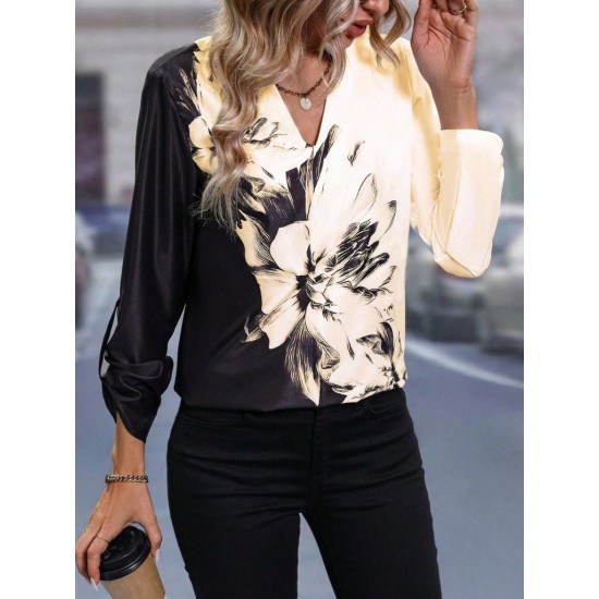 Kadın Uzun Kollu V Yakalı çiçek Desenli Süprem Bluz, 31531 Kadın Uzun Kollu V Yakalı çiçek Desenli Süprem Bluz, 31531