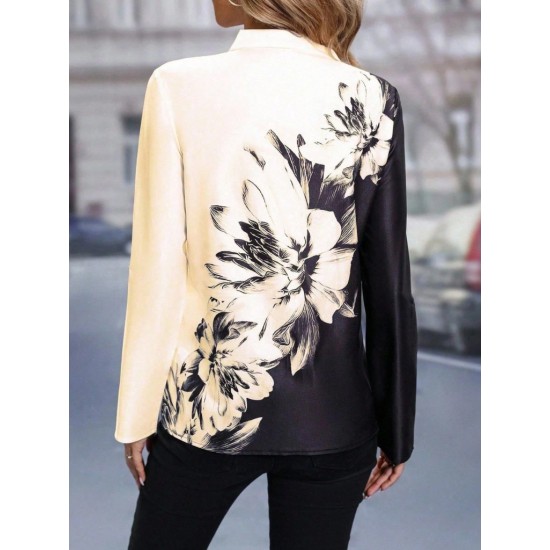 Kadın Uzun Kollu V Yakalı çiçek Desenli Süprem Bluz, 31531 Kadın Uzun Kollu V Yakalı çiçek Desenli Süprem Bluz, 31531