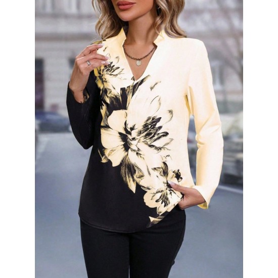 Kadın Uzun Kollu V Yakalı çiçek Desenli Süprem Bluz, 31531 Kadın Uzun Kollu V Yakalı çiçek Desenli Süprem Bluz, 31531