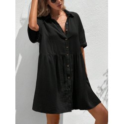 Kadın Kısa Kollu Yakalı önden Düğmeli Kısa Bürümcük Elbise, 31542 Kadın Kısa Kollu Yakalı önden Düğmeli Kısa Bürümcük Elbise, 31542