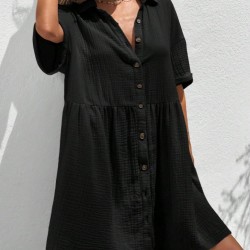 Kadın Kısa Kollu Yakalı önden Düğmeli Kısa Bürümcük Elbise, 31542 Kadın Kısa Kollu Yakalı önden Düğmeli Kısa Bürümcük Elbise, 31542