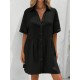 Kadın Kısa Kollu Yakalı önden Düğmeli Kısa Bürümcük Elbise, 31542