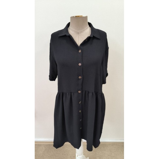 Kadın Kısa Kollu Yakalı önden Düğmeli Kısa Bürümcük Elbise, 31542