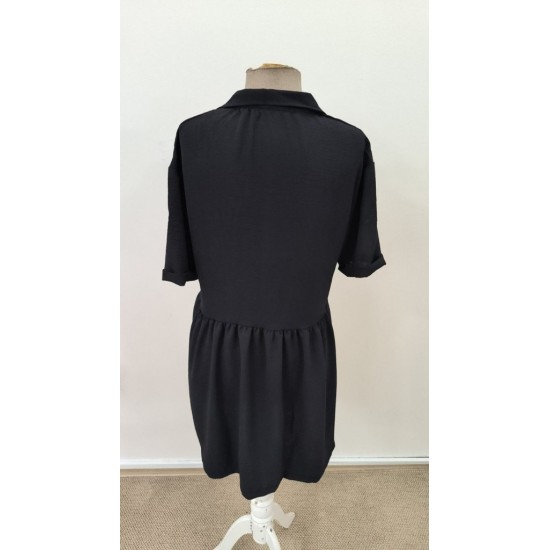 Kadın Kısa Kollu Yakalı önden Düğmeli Kısa Bürümcük Elbise, 31542