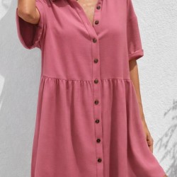 Kadın Kısa Kollu Yakalı önden Düğmeli Kısa Bürümcük Elbise, 31541 Kadın Kısa Kollu Yakalı önden Düğmeli Kısa Bürümcük Elbise, 31541