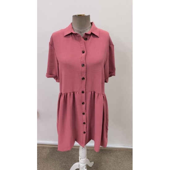 Kadın Kısa Kollu Yakalı önden Düğmeli Kısa Bürümcük Elbise, 31541