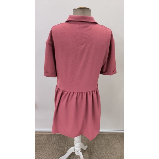 Kadın Kısa Kollu Yakalı önden Düğmeli Kısa Bürümcük Elbise, 31541