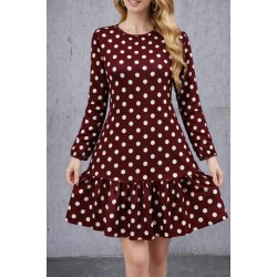 Kadın Uzun Kollu Bisiklet Yaka Fırfırlı Puantiyeli Kısa Modal Elbise, 31540