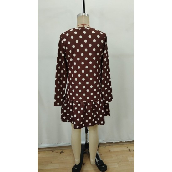 Kadın Uzun Kollu Bisiklet Yaka Fırfırlı Puantiyeli Kısa Modal Elbise, 31540