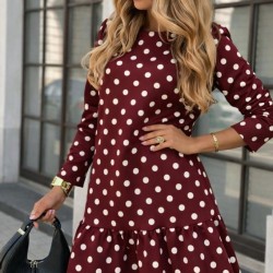 Kadın Uzun Kollu Bisiklet Yaka Fırfırlı Puantiyeli Kısa Modal Elbise, 31540 Kadın Uzun Kollu Bisiklet Yaka Fırfırlı Puantiyeli Kısa Modal Elbise, 31540