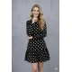 Kadın Uzun Kollu Bisiklet Yaka Fırfırlı Puantiyeli Kısa Modal Elbise, 31539