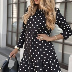 Kadın Uzun Kollu Bisiklet Yaka Fırfırlı Puantiyeli Kısa Modal Elbise, 31539 Kadın Uzun Kollu Bisiklet Yaka Fırfırlı Puantiyeli Kısa Modal Elbise, 31539