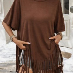 Kadın Kısa Kollu Bisiklet Yaka Püsküllü Viskon Bluz , 31536 Kadın Kısa Kollu Bisiklet Yaka Püsküllü Viskon Bluz , 31536