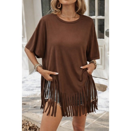 Kadın Kısa Kollu Bisiklet Yaka Püsküllü Viskon Bluz , 31536