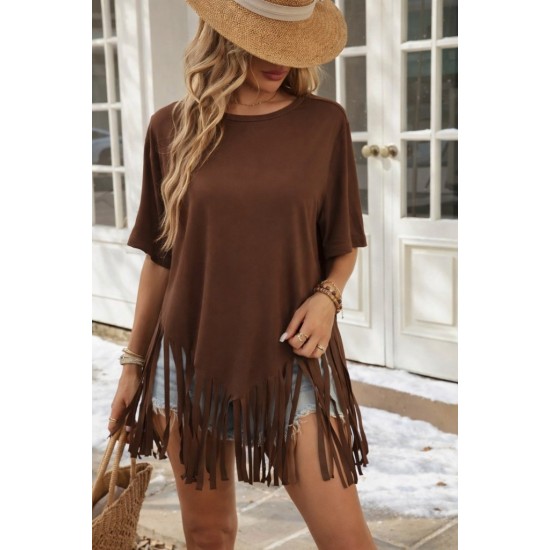 Kadın Kısa Kollu Bisiklet Yaka Püsküllü Viskon Bluz , 31536