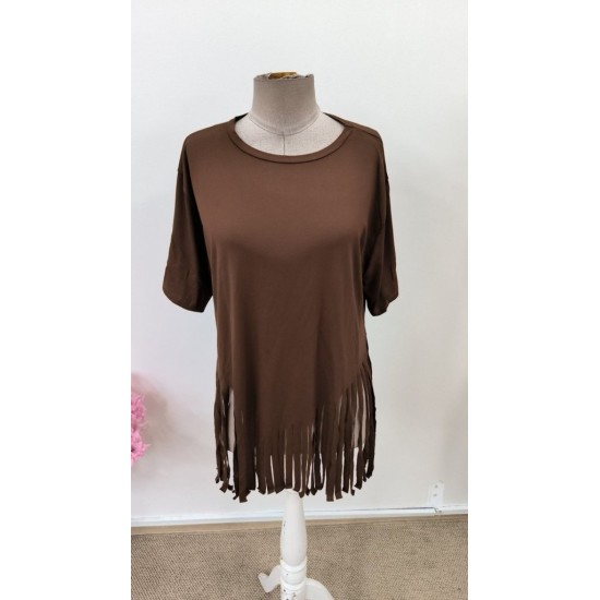 Kadın Kısa Kollu Bisiklet Yaka Püsküllü Viskon Bluz , 31536