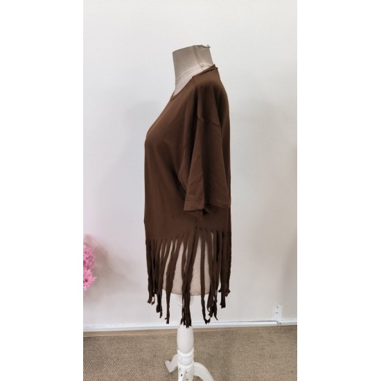 Kadın Kısa Kollu Bisiklet Yaka Püsküllü Viskon Bluz , 31536