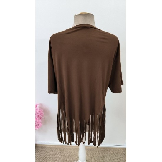 Kadın Kısa Kollu Bisiklet Yaka Püsküllü Viskon Bluz , 31536