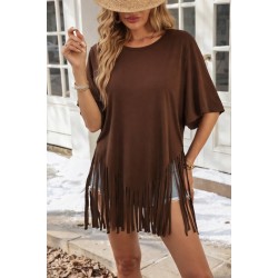 Kadın Kısa Kollu Bisiklet Yaka Püsküllü Viskon Bluz , 31536 Kadın Kısa Kollu Bisiklet Yaka Püsküllü Viskon Bluz , 31536