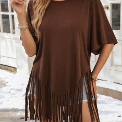 Kadın Kısa Kollu Bisiklet Yaka Püsküllü Viskon Bluz , 31536 Kadın Kısa Kollu Bisiklet Yaka Püsküllü Viskon Bluz , 31536