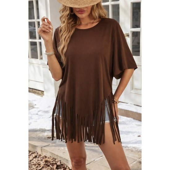 Kadın Kısa Kollu Bisiklet Yaka Püsküllü Viskon Bluz , 31536