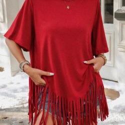 Kadın Kısa Kollu Bisiklet Yaka Püsküllü Viskon Bluz , 31535 Kadın Kısa Kollu Bisiklet Yaka Püsküllü Viskon Bluz , 31535