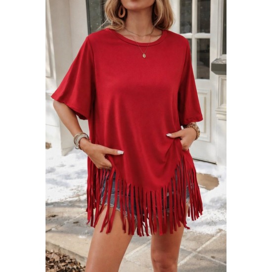 Kadın Kısa Kollu Bisiklet Yaka Püsküllü Viskon Bluz , 31535