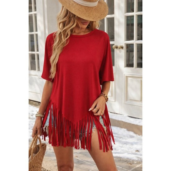 Kadın Kısa Kollu Bisiklet Yaka Püsküllü Viskon Bluz , 31535