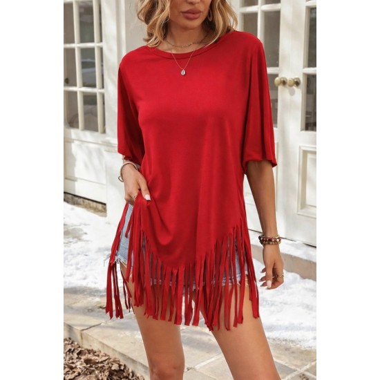 Kadın Kısa Kollu Bisiklet Yaka Püsküllü Viskon Bluz , 31535