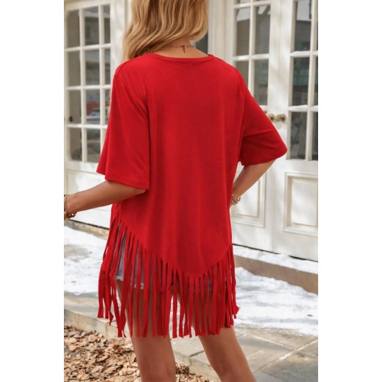 Kadın Kısa Kollu Bisiklet Yaka Püsküllü Viskon Bluz , 31535