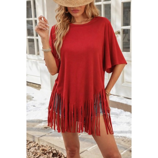 Kadın Kısa Kollu Bisiklet Yaka Püsküllü Viskon Bluz , 31535