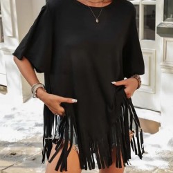 Kadın Kısa Kollu Bisiklet Yaka Püsküllü Viskon Bluz , 31533 Kadın Kısa Kollu Bisiklet Yaka Püsküllü Viskon Bluz , 31533